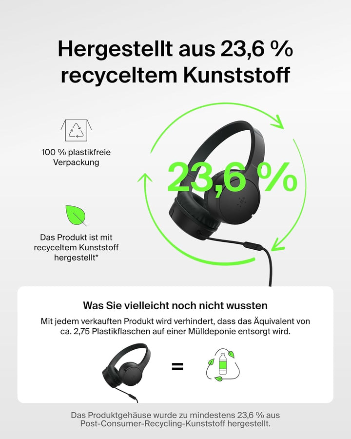 Belkin SoundForm Kopfhörer Kinder mit Kabel, USB-C auf 3,5-mm-Klinken Dongle, integriertes Mikrofon,