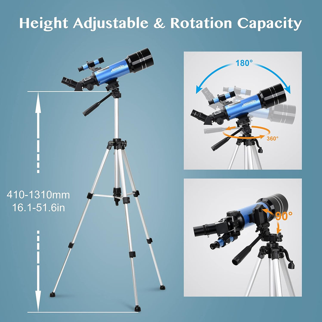 Aomekie Teleskop Astronomie 70/400 Fernrohr Teleskop mit Tasche für Kinder Erwachsener mit Aluminium