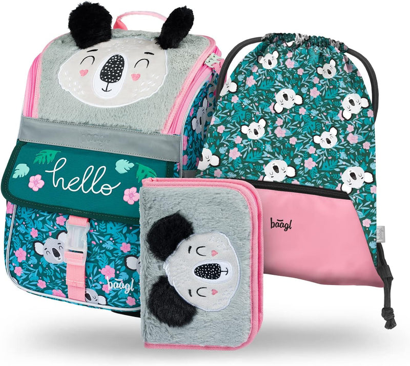 Schulranzen Mädchen Set 3 Teilig, Zippy Schultasche ab 1. Klasse, Grundschule Ranzen mit Brustgurt,