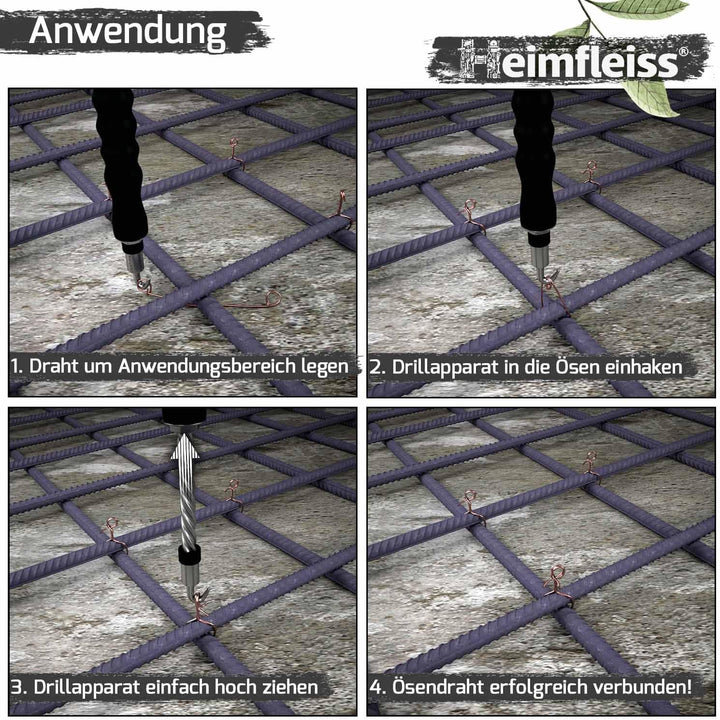 Heimfleiss® Drillapparat Driller + verkupfertem Rödeldraht 1,0 x 100-160 mm (500 Stk.) - hochwertige