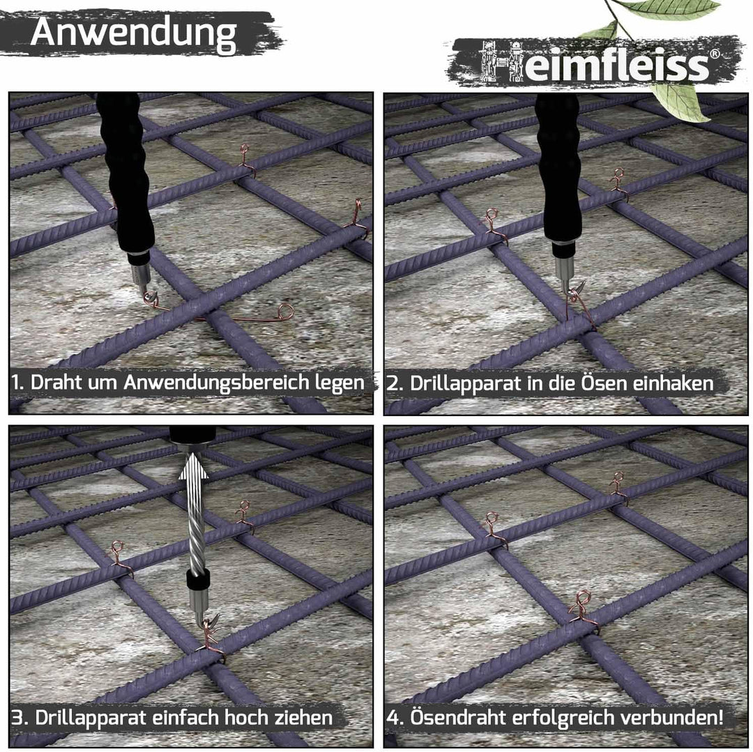 Heimfleiss® Drillapparat Driller + verkupfertem Rödeldraht 1,0 x 100-160 mm (1000 Stk) - hochwertige