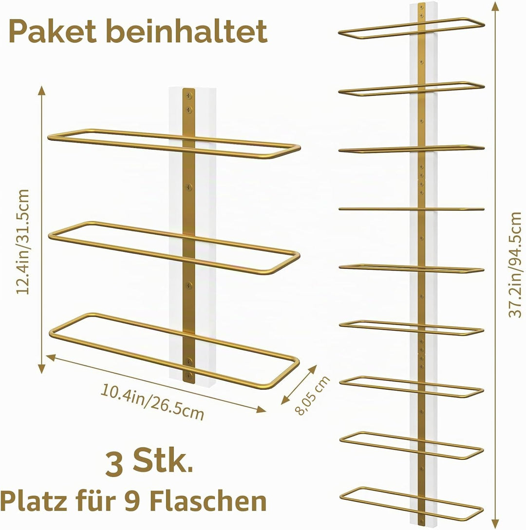 B4life Weinregal Flaschenregal Wand für 9 Weinflaschen -Holz, Metall Schwarz Hängendes Regal für Küc