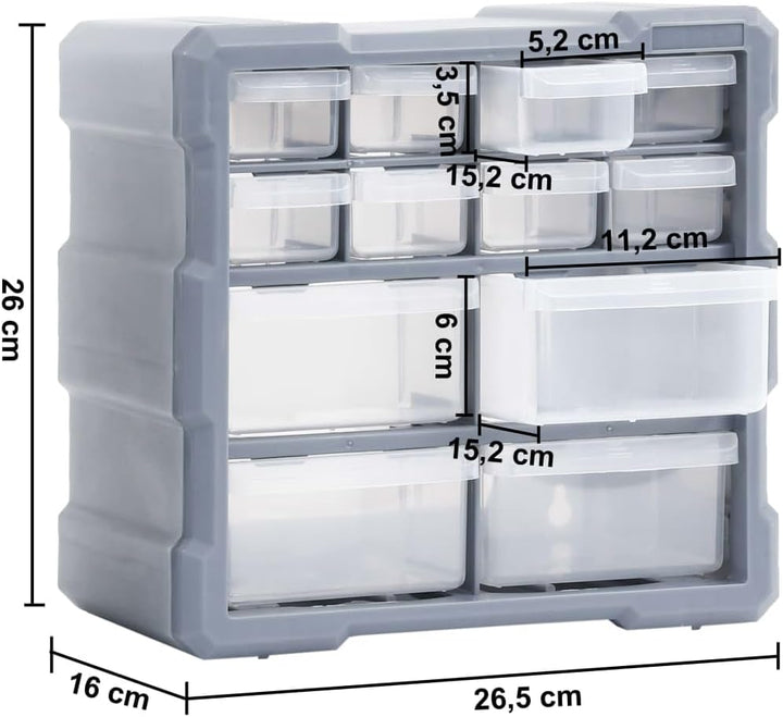 Myheimly Multi-Schubladen-Organizer 2 Stk. 12 Schubladen 26,5x16x26 cm Grau 12 Schubladen, Grau 12 S
