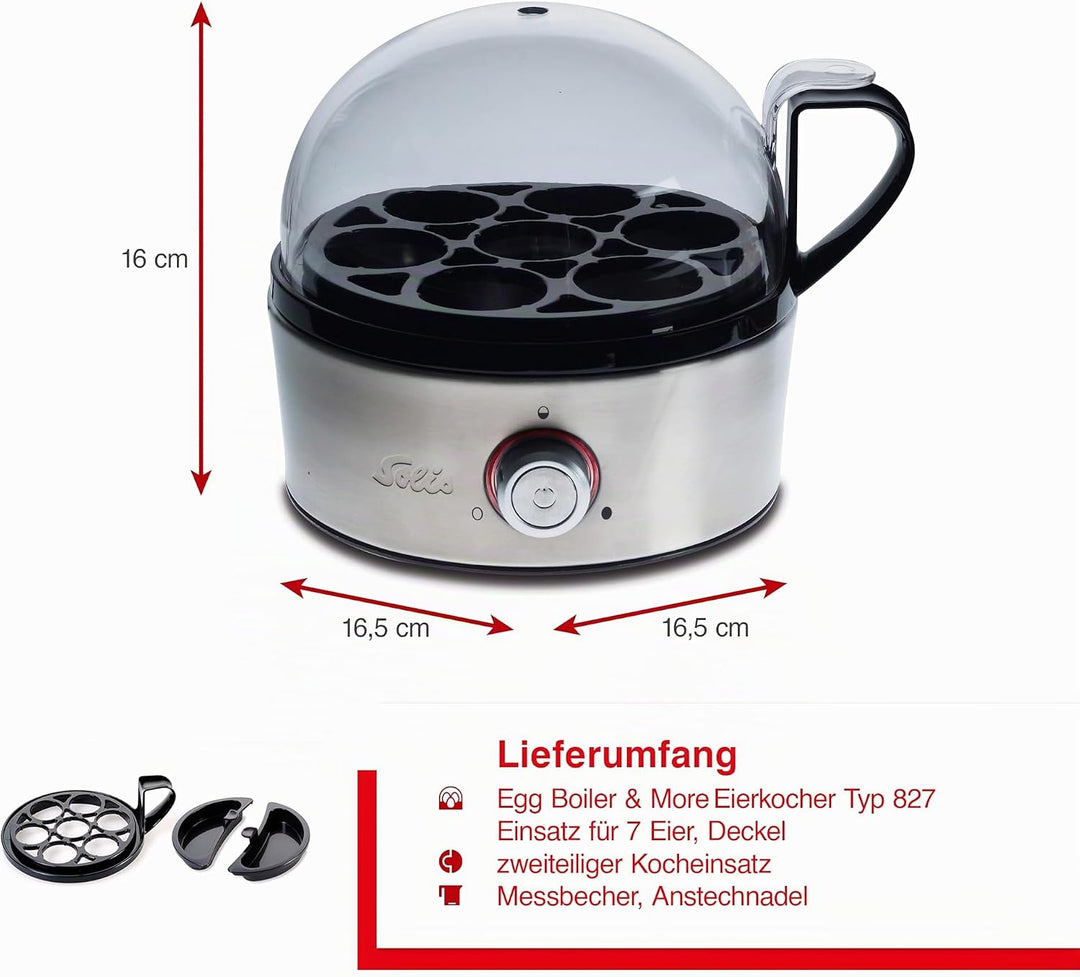 Solis Eierkocher Egg Boiler &amp; More 827 - Für 7 Eier - Kochen und Dämpfen - Mit Härtegradeinstellung
