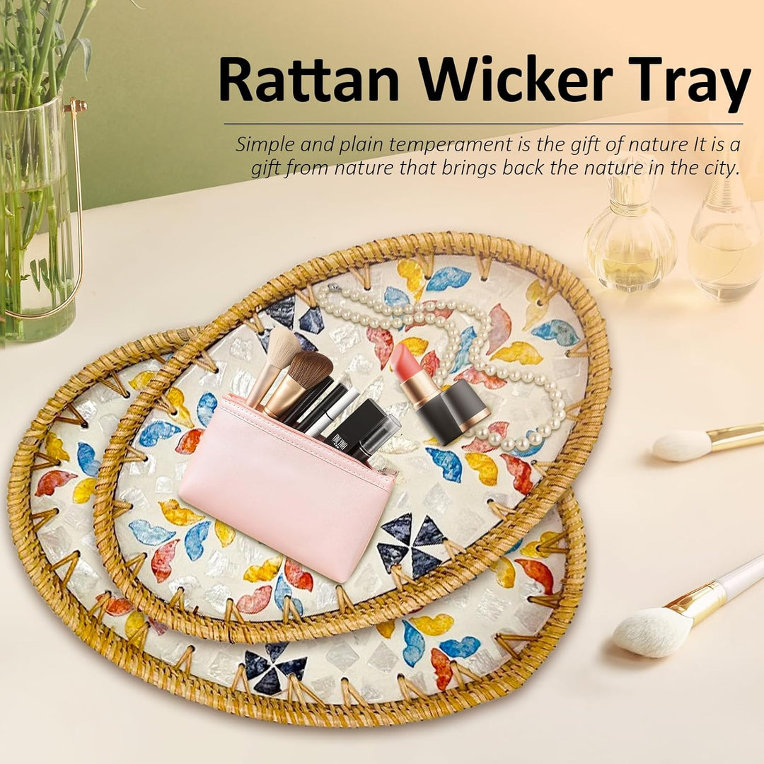 Joyeee Ovale Rattan-Tablett-Schalen, 2 Stück, Rattan-Aufbewahrungsschalen, dekorativer Weidenkorb zu