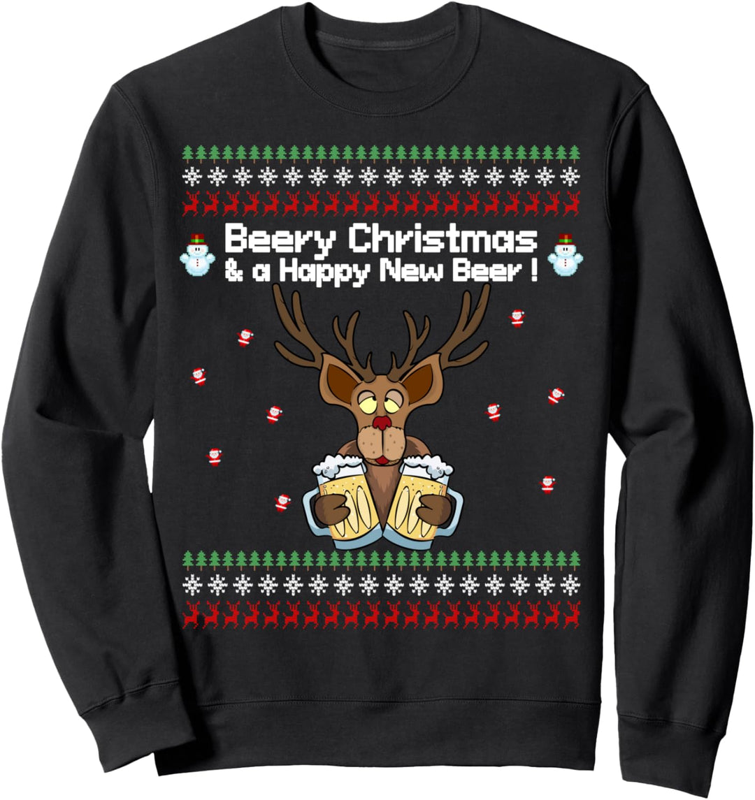 Weihnachten Bier Pullover Merry Christmas Happy New Year Sweatshirt