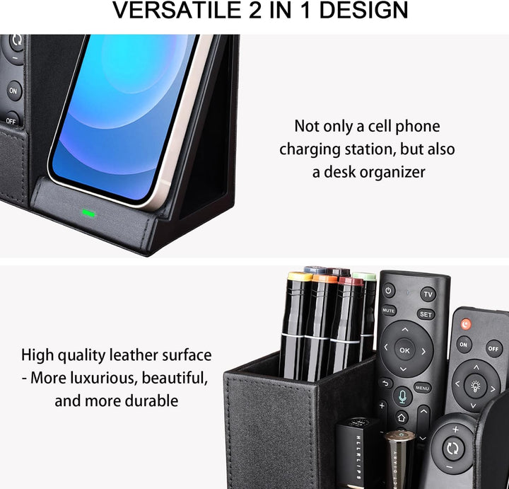 LADSTAG Stiftehalter Schreibtisch Organizer mit Induktive Ladestation, Leder Büro Organizer Schreibt