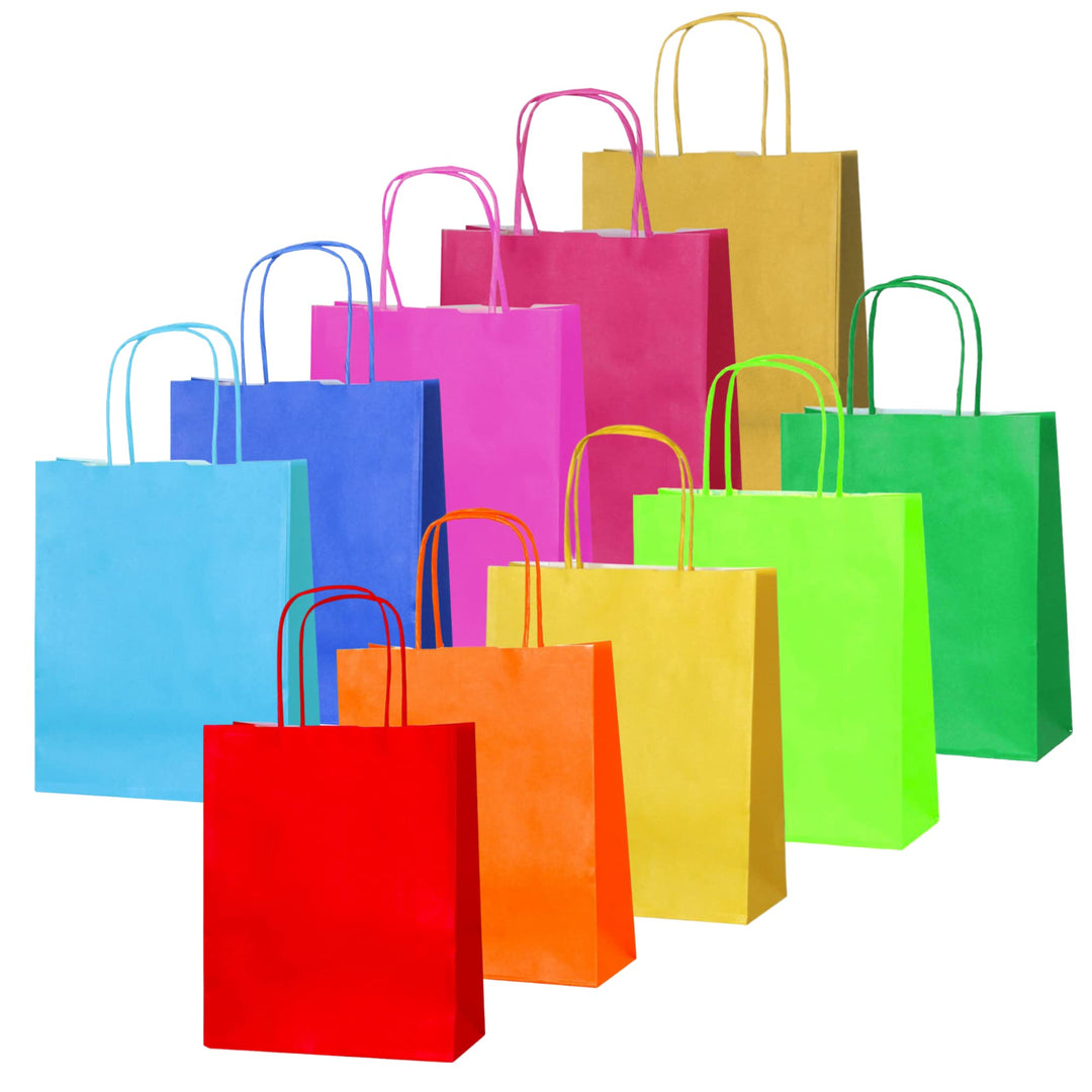 Thepaperbagstore 30 Regenbogen Kleine Papiertüten mit Henkel 18 x 22 x 8 cm | Farbige, recycelbare K