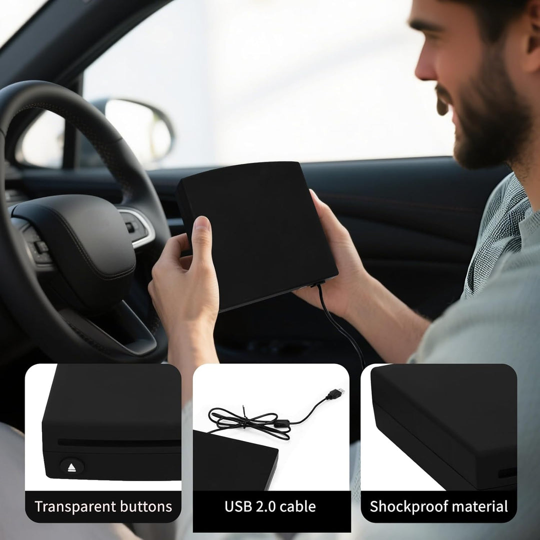 CD Player für Auto mit USB Anschluss,Universell Tragbarer Externer CD/DVD-Dish Box Player Fürs Auto,