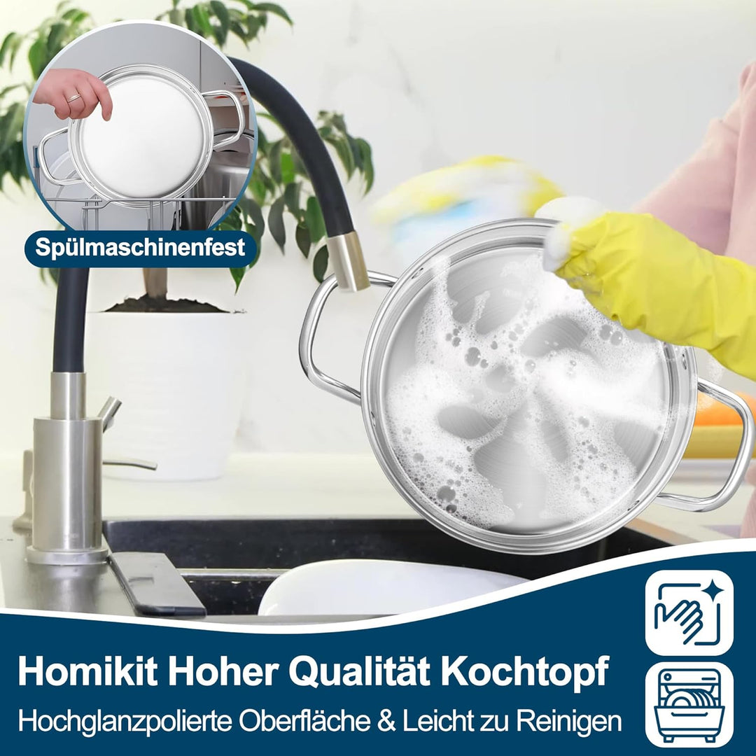 Homikit 24cm Kochtopf, 5,7L Gross Edeastahl Topf Nudeltopf Induktion mit 3-Lagen Böden für alle Herd