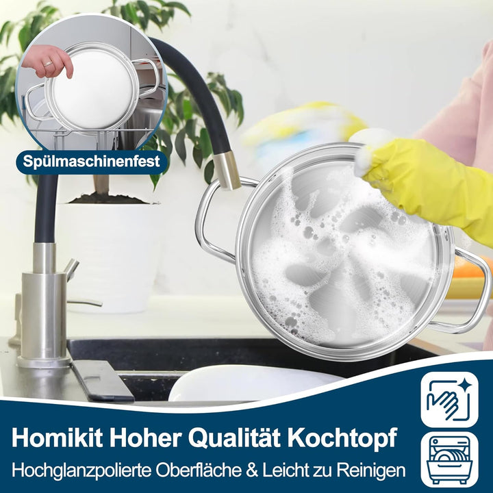 Homikit 24cm Kochtopf, 5,7L Gross Edeastahl Topf Nudeltopf Induktion mit 3-Lagen Böden für alle Herd