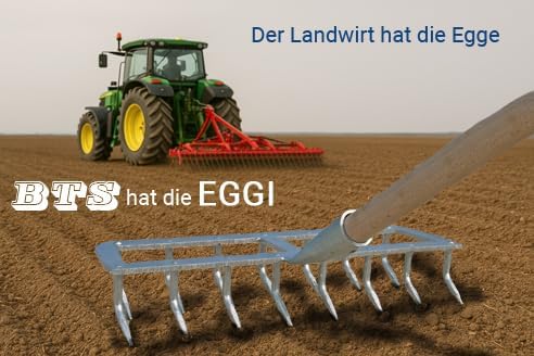 BTS EGGI Gartenharke | Stahl-feuerverzinkt | doppelreihige Spezialzinken | Selbstziehend | für Rasen