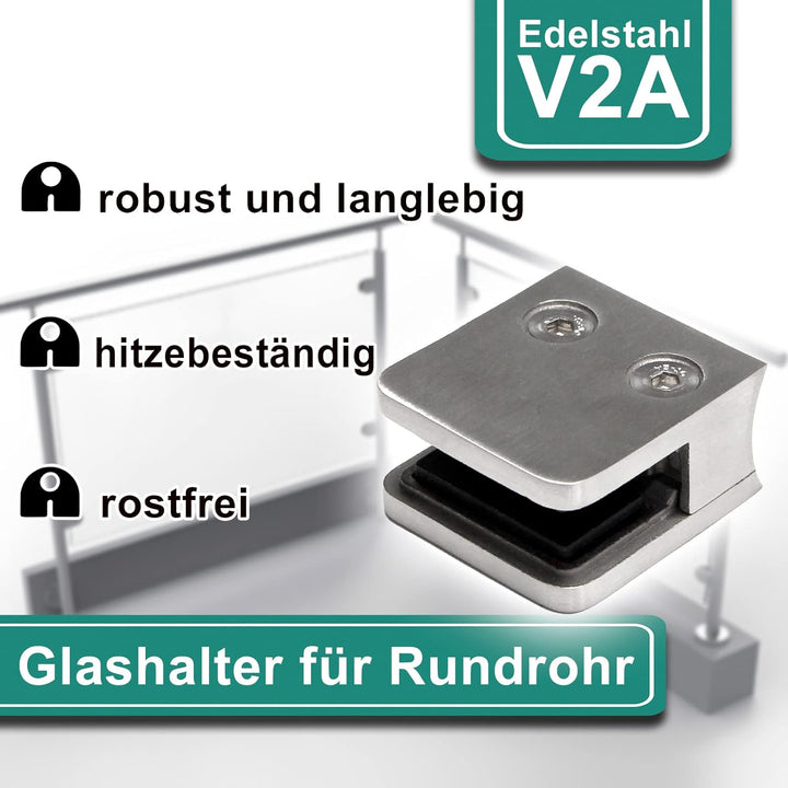 PRIOstahl Glashalter 4 Stück Glasklemmen Klemmhalter Glasplattenhalter Eckig 45 x 45 x 25-27 mm Ansc