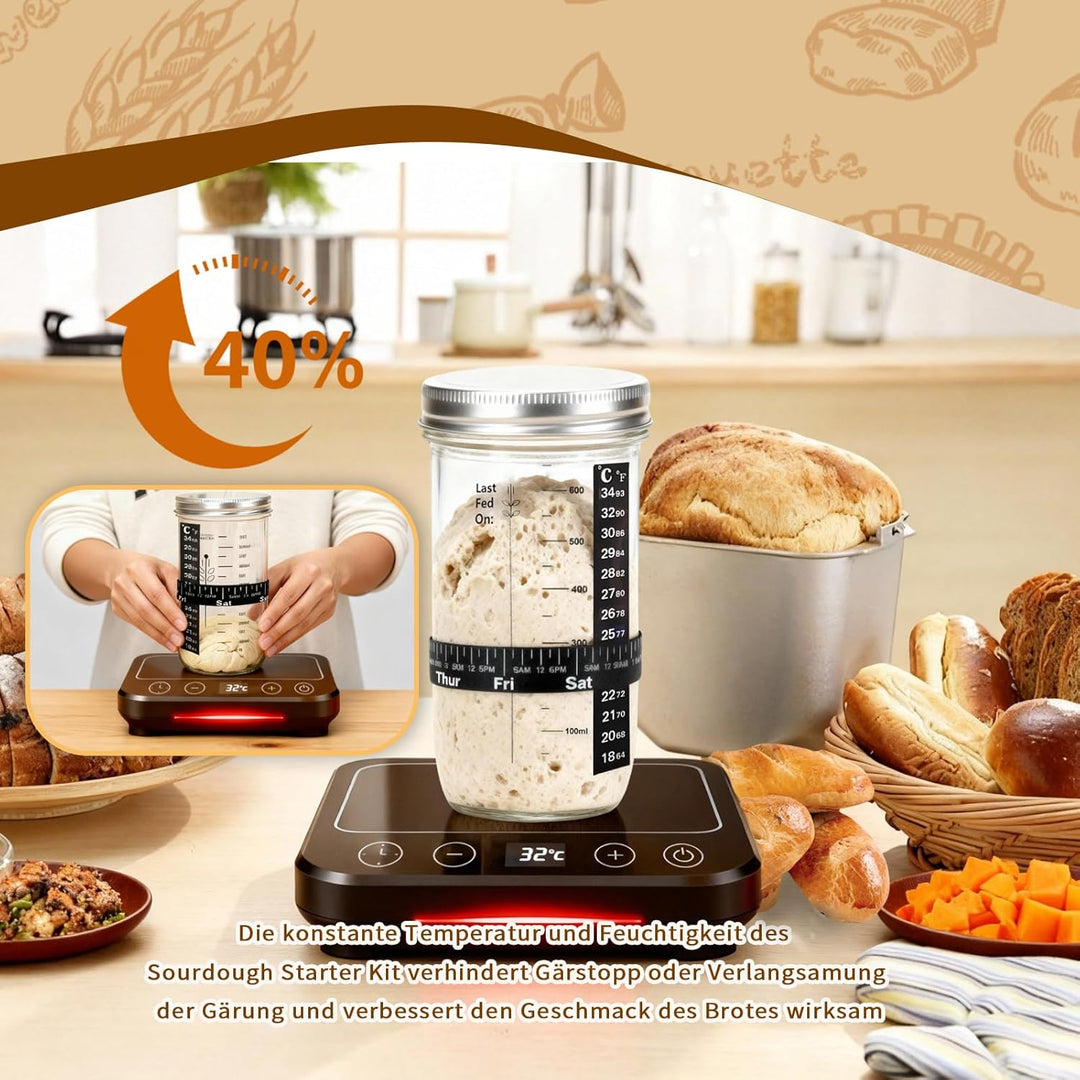 Daity Sauerteig Starter Set, 12-teilig Brot Backen Zubehör mit Sauerteig Wärmer, 28cm Klappbarer Bro