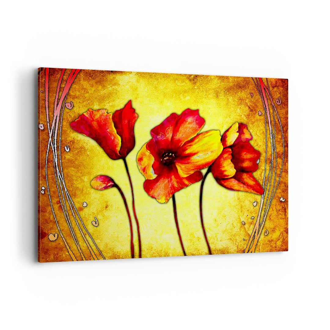 Bilder auf Leinwand 100x70cm Leinwandbild Blumen Schilder Stiel Linien Gross Wanddeko Bild Schlafzim