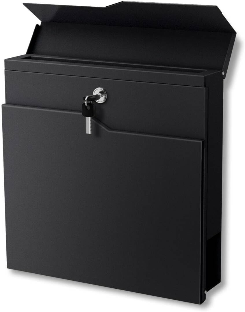 Metzler Briefkasten pulverbeschichtet in Tiefschwarz RAL9005 - Wandbriefkasten mit Zeitungsfach - Po