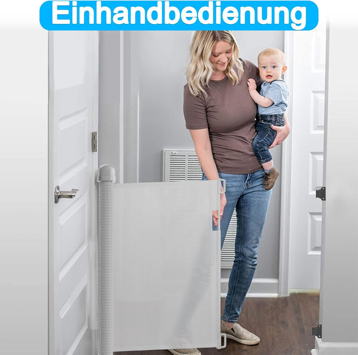 Treppenschutzgitter 0-150cm (Grau)– Ausziehbar mit Doppelverriegelung, GS/TÜV-geprüftes Türgitter fü