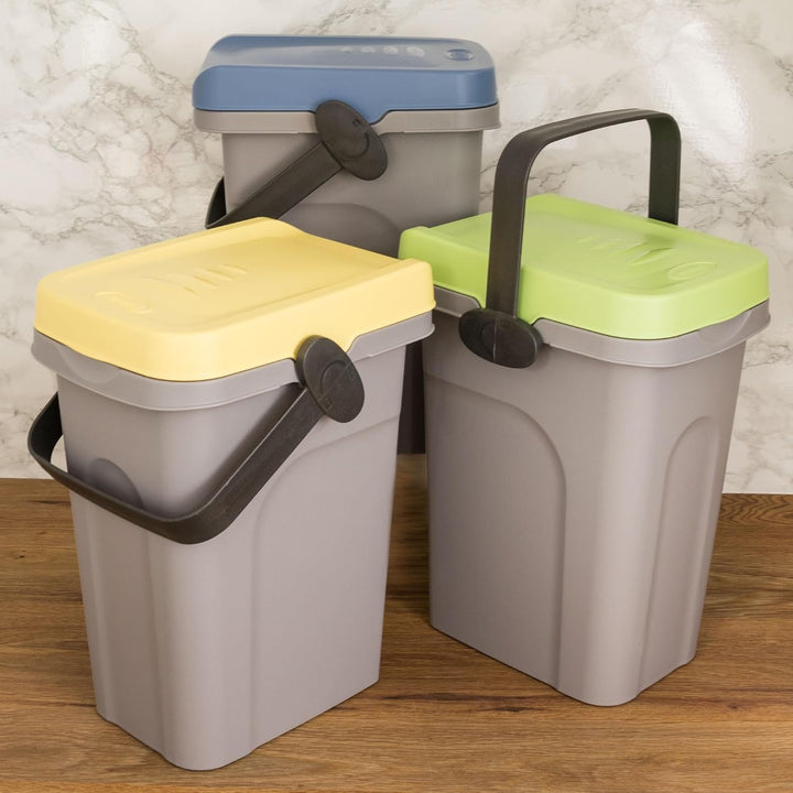 3x 7 Liter Windeleimer Geruchsdicht Blau Gelb Grün, Biomülleimer Küche, Bio Mülleimer Klein verschli