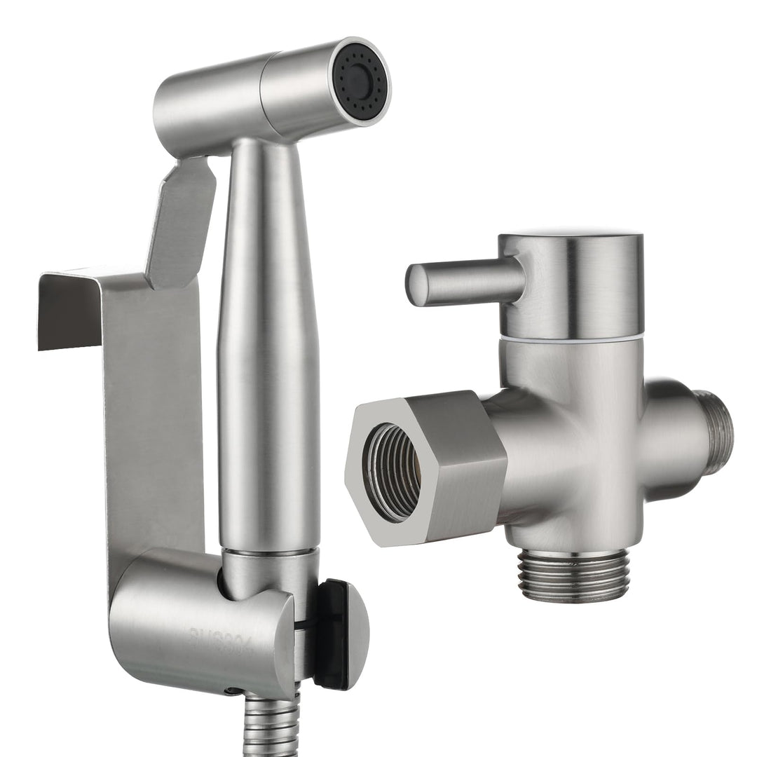Tecmolog Bidet Handbrause Edelstahl Bidet Sprayer Set mit 3-Wege Umschaltventil 3/8"-12/17 und Dusch