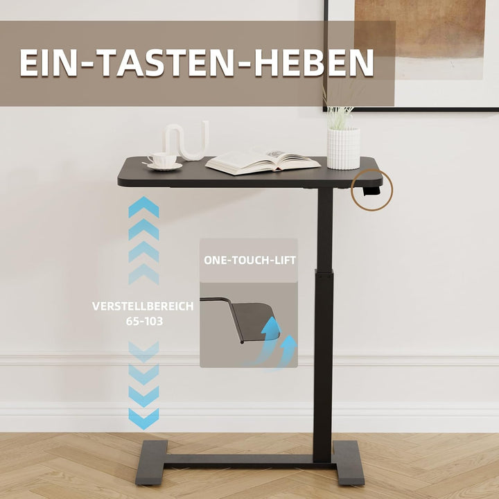 Betttisch auf Rollen Höhenverstellbar, Mobiler Pflegetisch mit Versteckten Rollen Stehpult Laptoptis