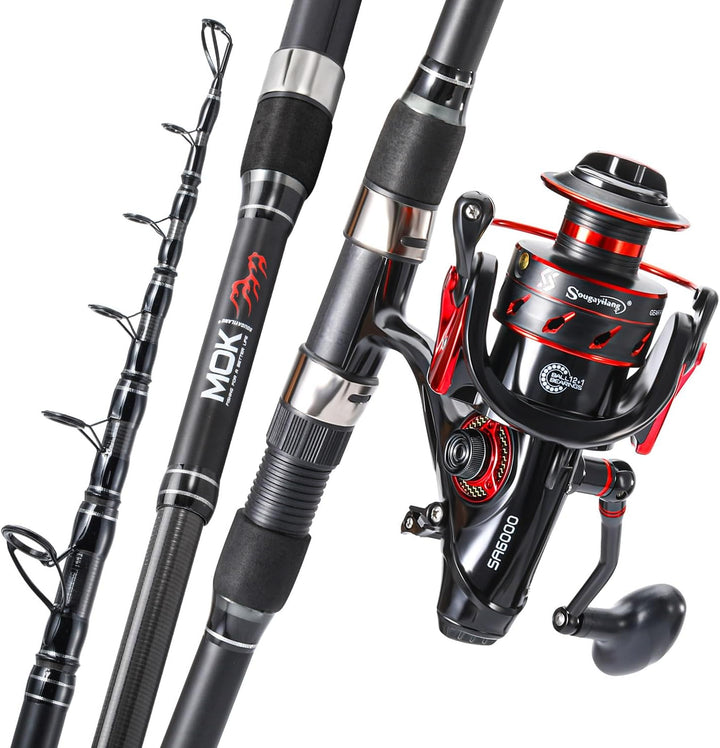Sougayilang Karpfenruten- und Rollenset, teleskopische Reiseangelruten, 4,7:1 leistungsstarke Karpfe
