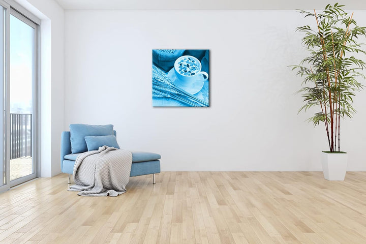 deyoli Getreide Müsli Format: 70x70 Effekt: Monocrome Blau als Leinwandbild, Motiv fertig gerahmt au