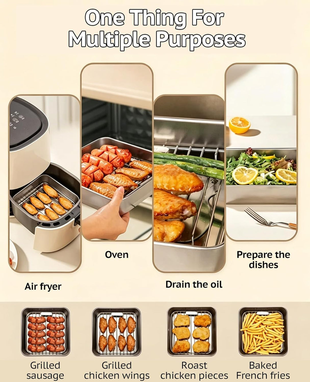 AirFryer Zubehör 6-Piece Set for Ninja Dual Zone & FlexDrawer, 2 X 304 Auflaufform Edelstahl & Grill