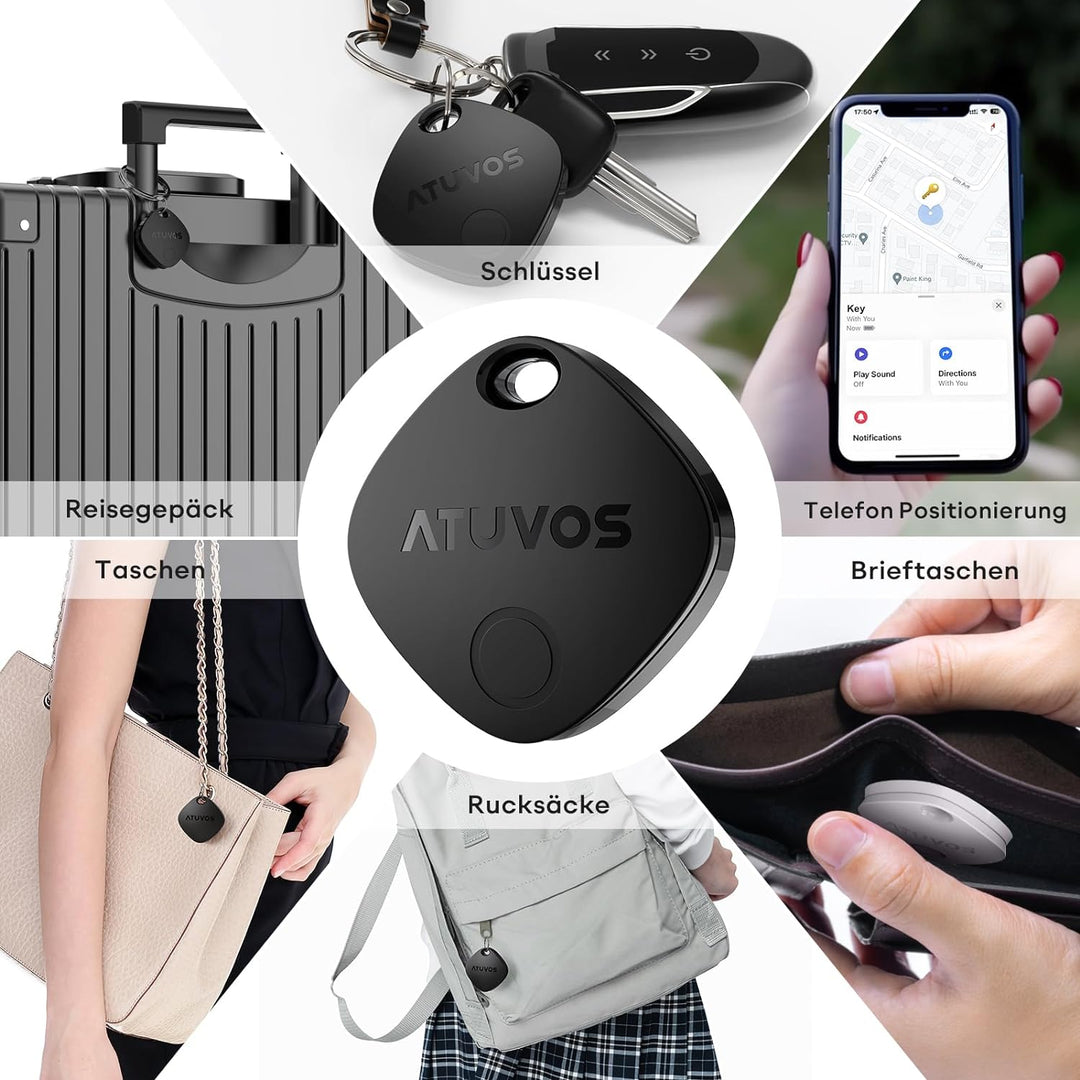 ATUVOS Schlüsselfinder KeyFinder 4 Pack, Smart Bluetooth Tracker Tag Kompatibel mit Apple Wo ist? AP