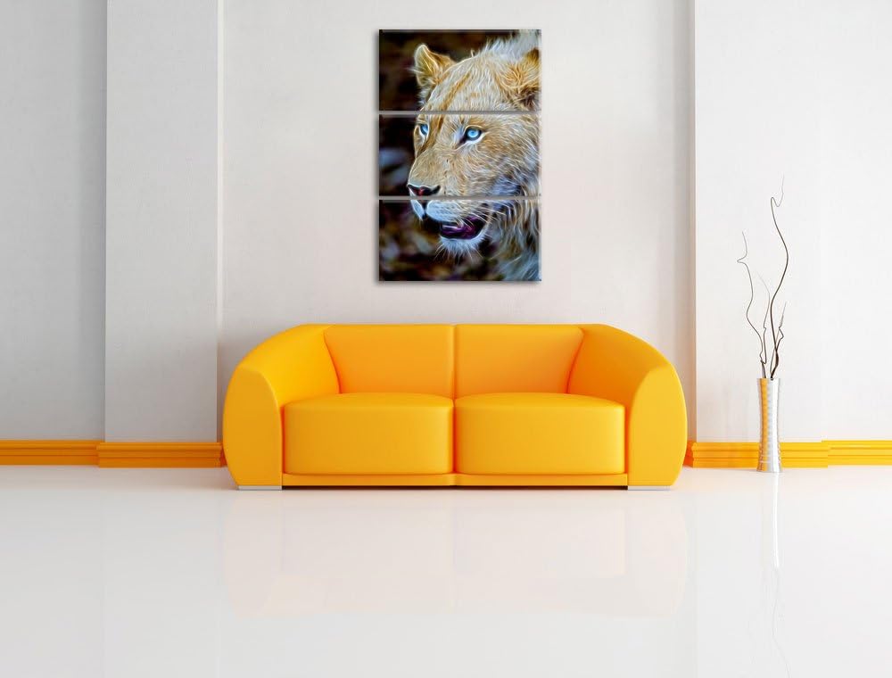 schöne weisse Löwin Spezial 3-Teiler Leinwandbild 120x80 Bild auf Leinwand, XXL riesige Bilder ferti