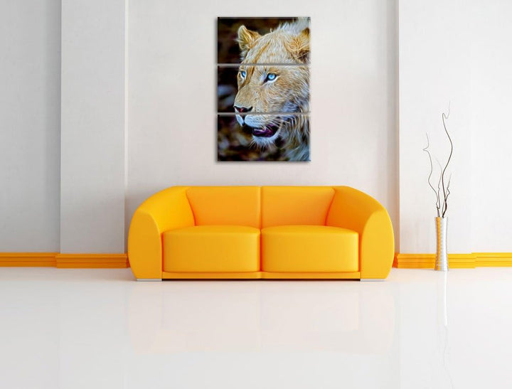 schöne weisse Löwin Spezial 3-Teiler Leinwandbild 120x80 Bild auf Leinwand, XXL riesige Bilder ferti
