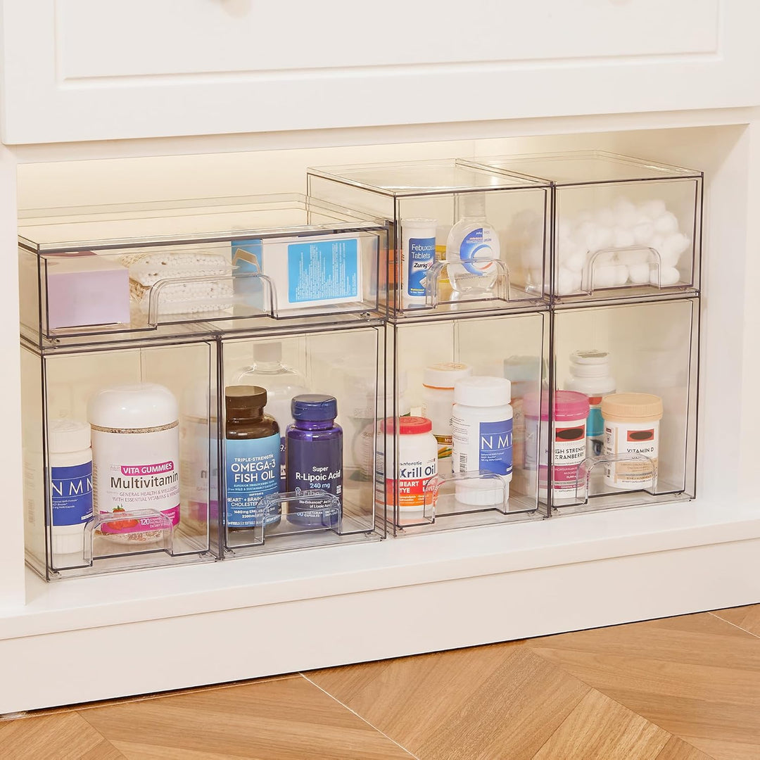 Vtopmart 2 Pack Stackable Storage Drawers, 19 cm hoch Transparent 2 Pack (Hoch*2), Transparent 2 Pac