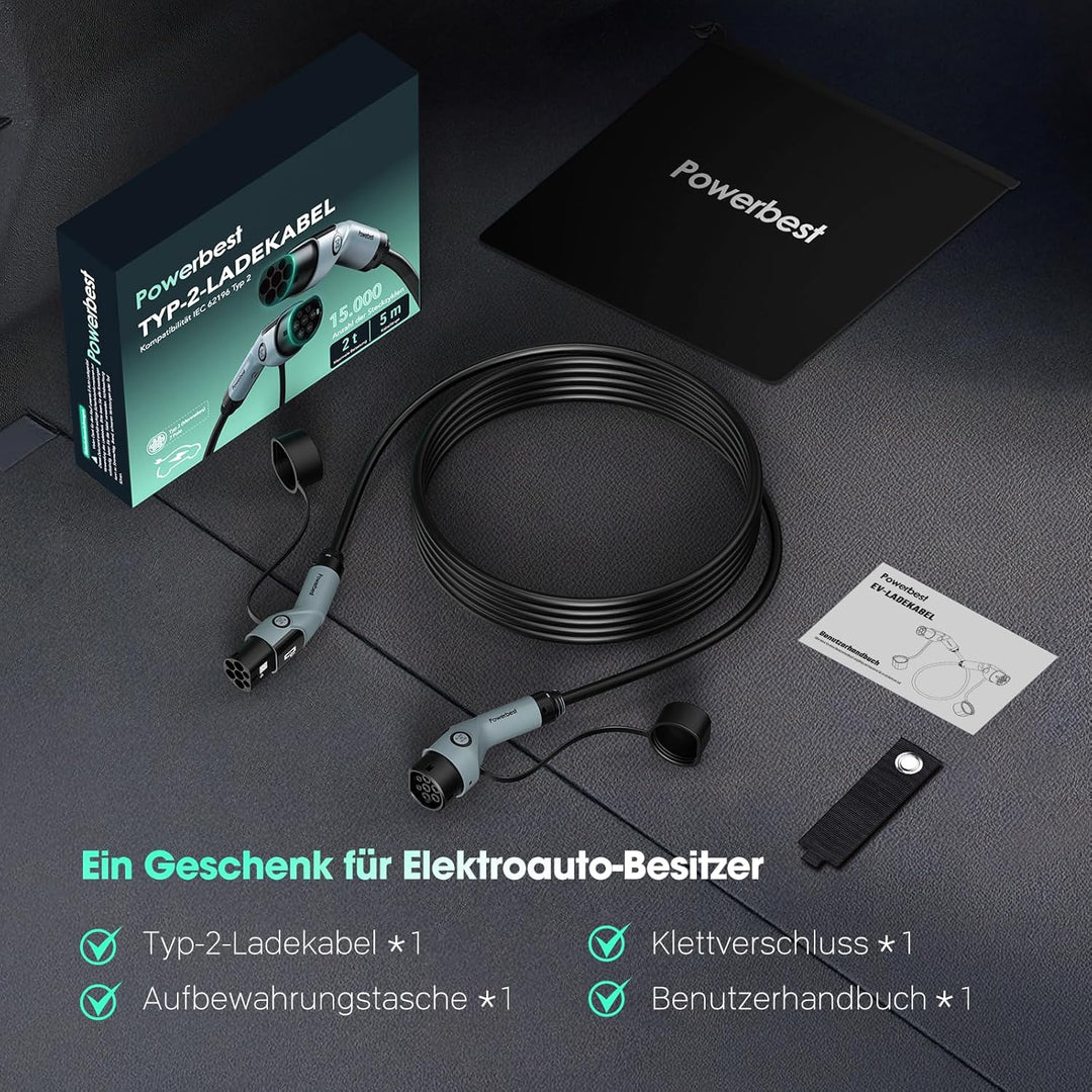 Typ-2-Ladekabel, 22KW 5M 32A Dreiphasiges E-Auto-Ladekabel Typ 2 auf Typ 2 Mode 3 für Elektro- und H