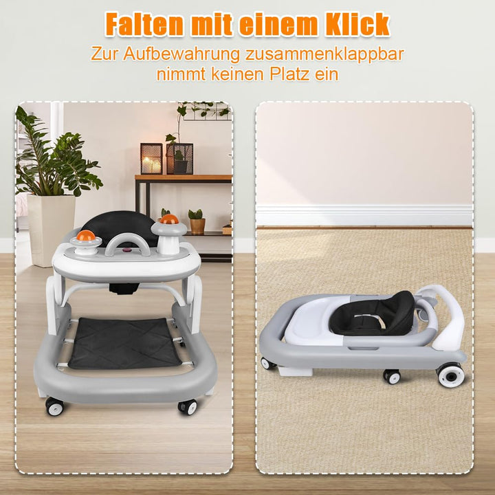 Lauflernhilfe für Babys, 5-in-1, klappbarer Schieber mit Musik, Höhe verstellbar in 5 Positionen, ab