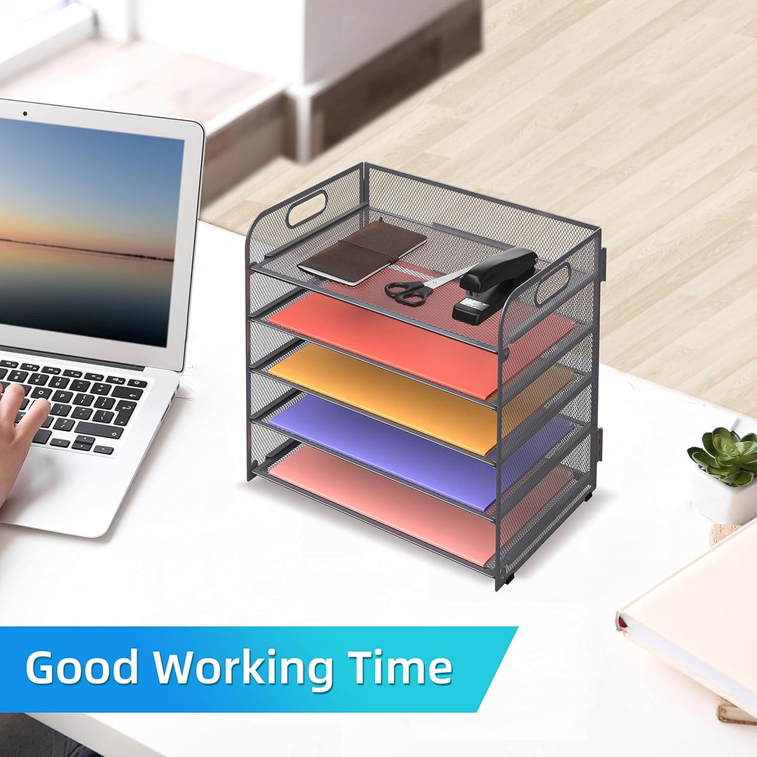 Supeasy 5 Ablagen Papier-Organizer Briefablage mit Griff-Netz, Schreibtisch-Organizer, grauer Papier