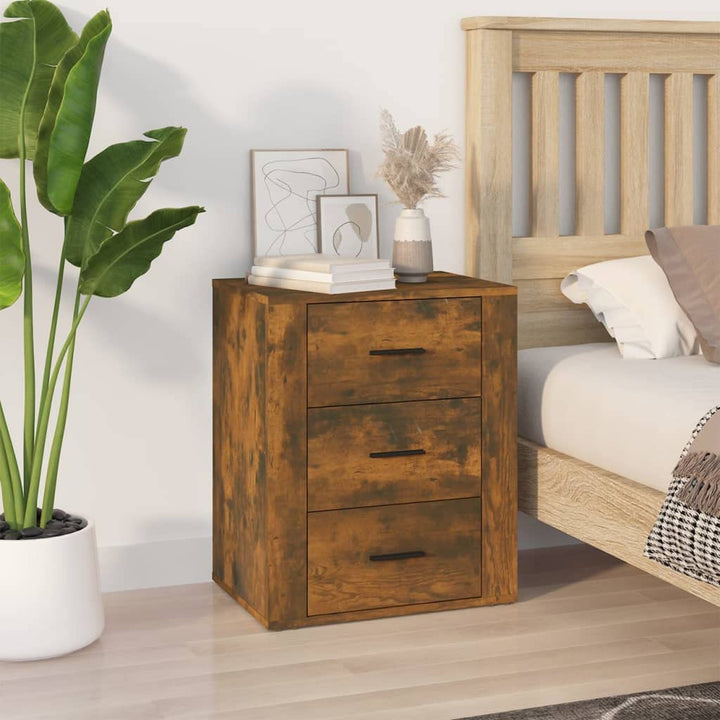 FIRBNUS Bedside Table Nachtkonsole Beistelltisch mit 3 Schubladen Night Stand Nachttisch Räuchereich
