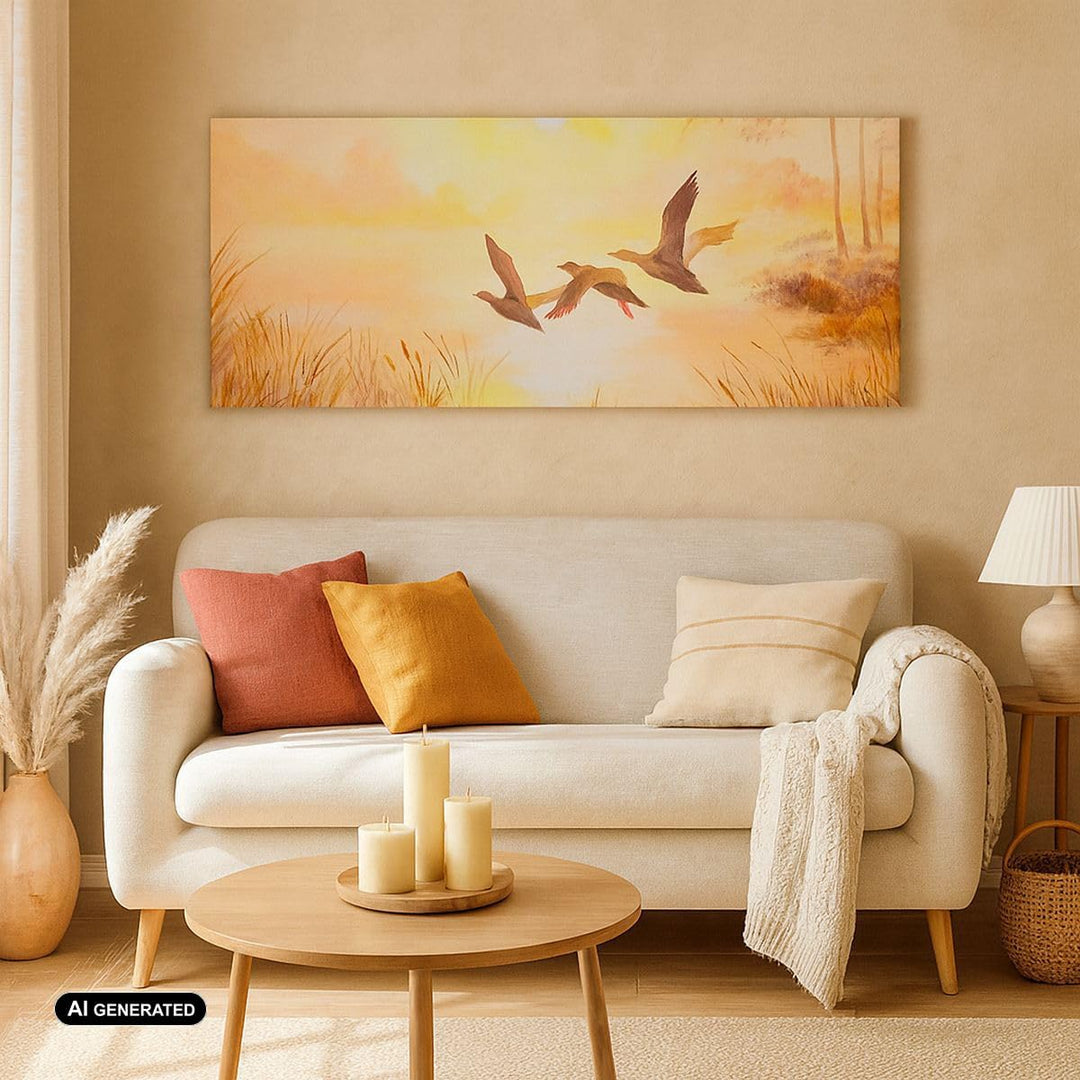 Wandbilder Dekoration Wohnzimmer Vogel Natur Wasser Panorama Bilder auf Leinwand 120x50cm Leinwandbi