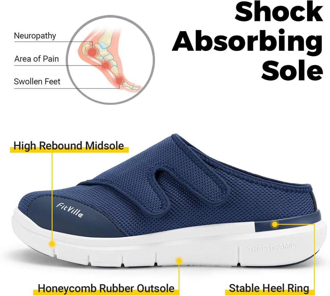 FitVille Diabetiker Slipper Herren Extra Weit Gesundheitsschuhe mit Klettverschluss Orthopädische Ha
