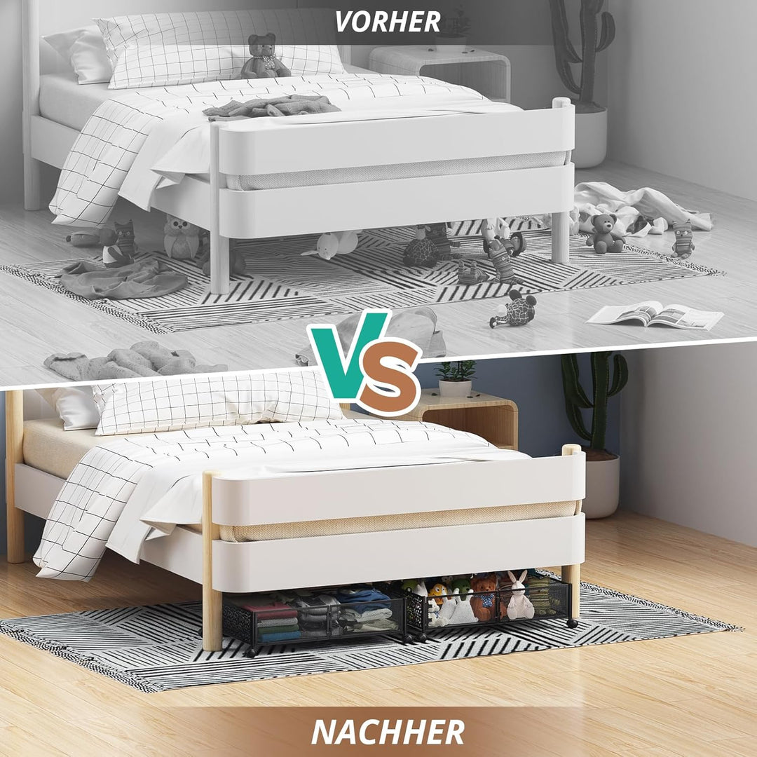 PHINOX Unterbett-Aufbewahrungsbox mit Rollen, 2 Stück faltbare Metall-Unterbettkommode zur Kleiderau