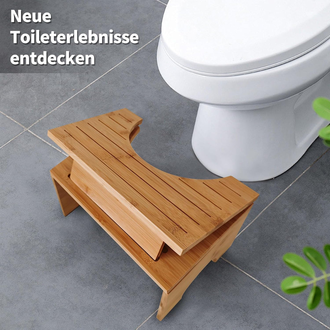 Toilettenhocker Klappbar Aus Bambus – Ergonomischer Klohocker FÜRs Badezimmer Mit 4 Gänge Neigungsve