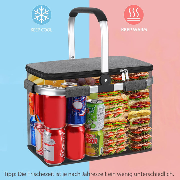 Einkaufskorb Faltbar 30L Faltkorb mit Kühlfunktion Klappkorb mit Deckel 25kg belastbar Einkaufstasch