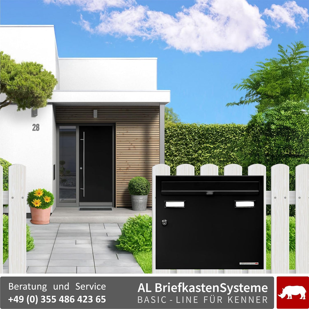AL Briefkastensysteme Basic 6er Briefkasten RAL 9005 Tief Schwarz 6 Fach DIN A4 wetterfest Briefkast