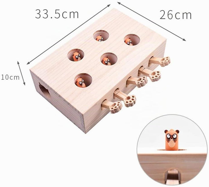 Interaktives Katzenspielzeug, Holz, Spielzeug, Maulwurf Maus, Puzzle Box mit süssen Cartoon Spielzeu