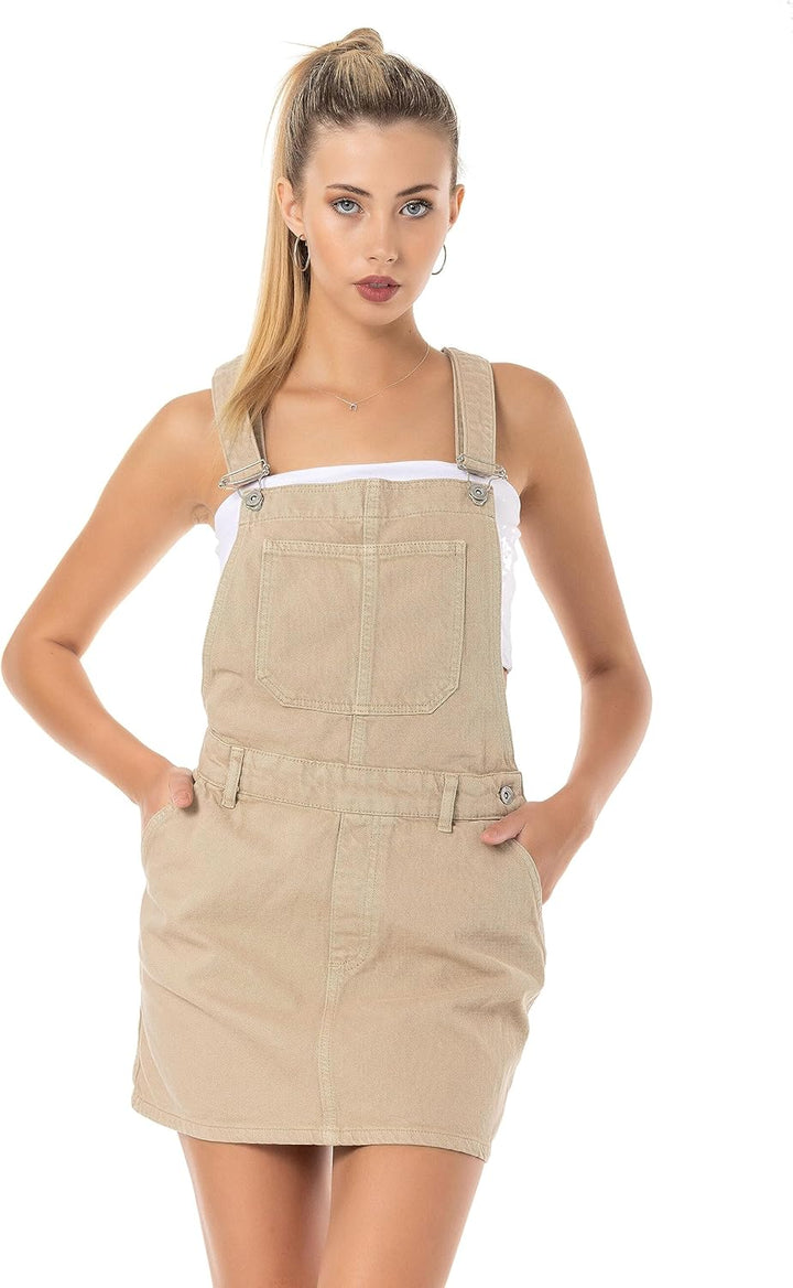 Red Bridge Damen Jeansrock kurzer Rock Overall Latzhose XL Beige, XL Beige