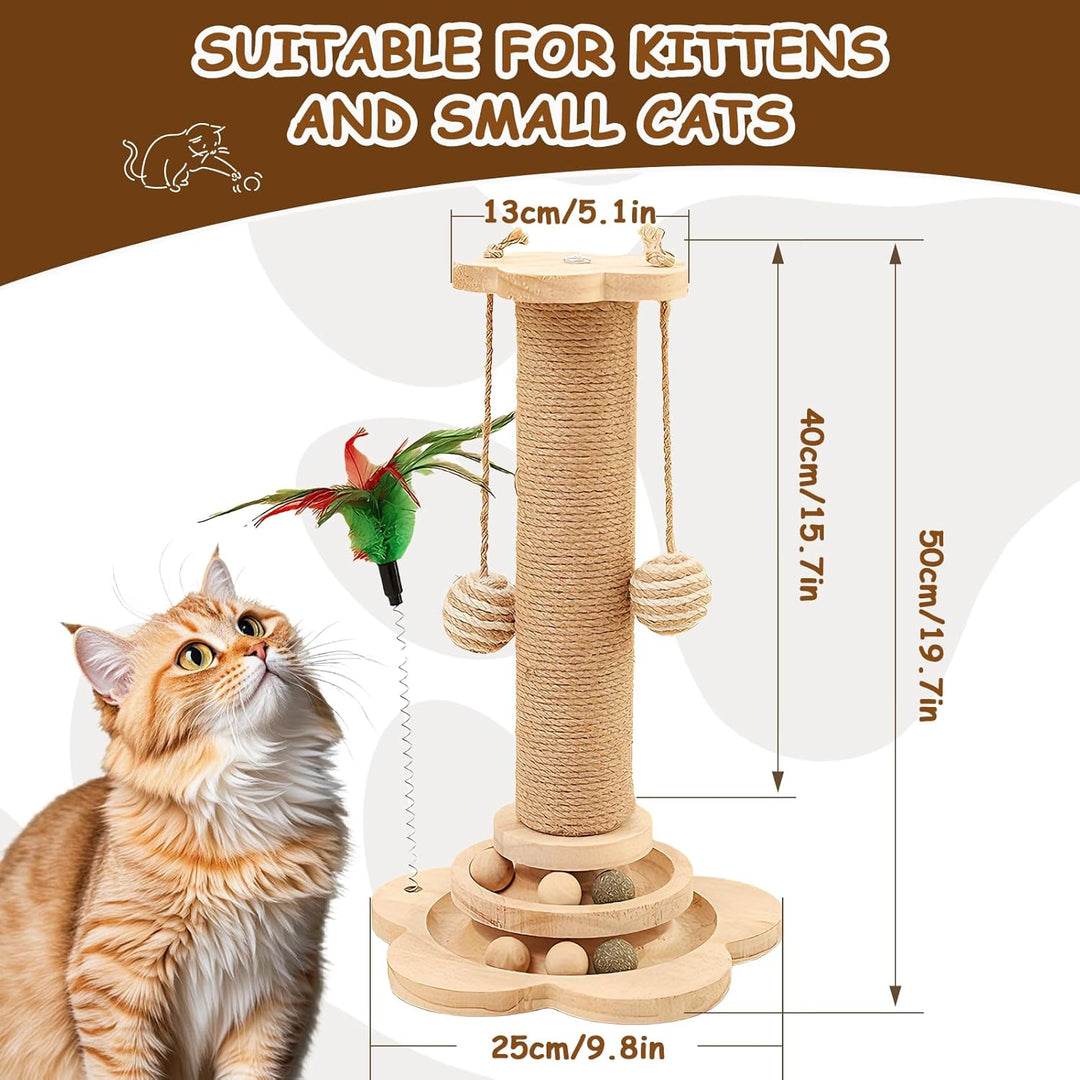 Kratzbaum Klein für Katzen, 25×50cm aus Natur-Sisal &amp; Holz, Interaktives Katzenspielzeug mit Hängend