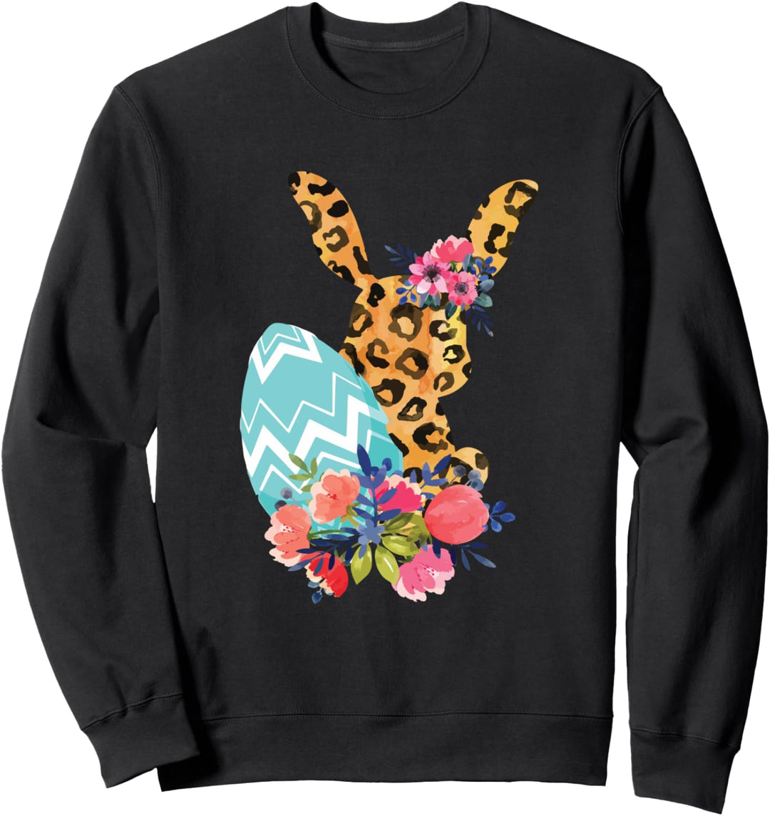 Floral Leopard Print - Easter Egg - Bunny Rabbit Sweatshirt
