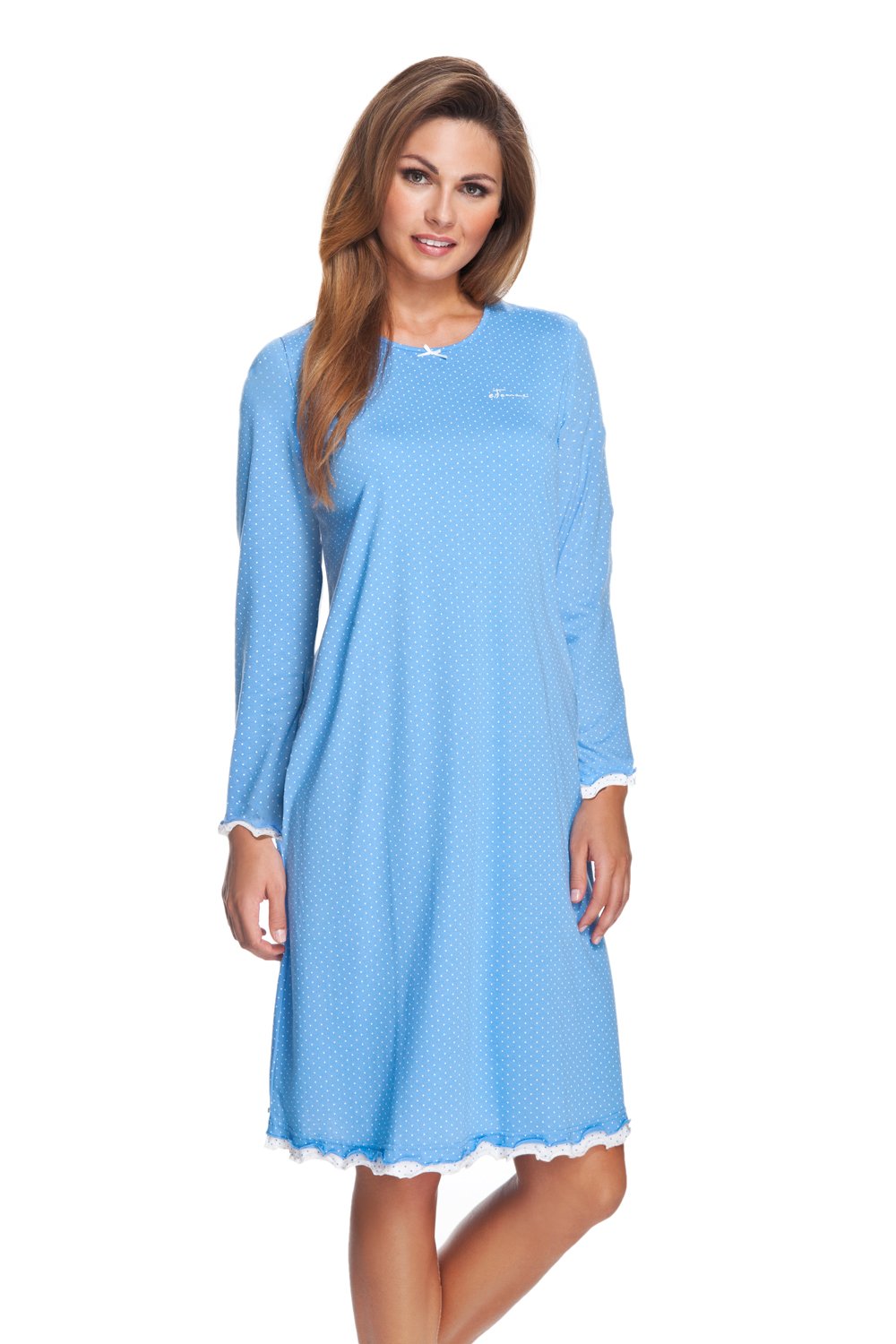 e.FEMME Damen Nachthemd Marion 333, Langarm, aus 50% Baumwolle und 50% Modal Blau 36, Blau 36