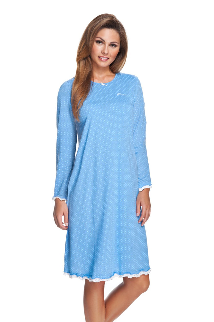 e.Femme Damen Nachthemd Marion 333, Langarm, aus 50% Baumwolle und 50% Modal Blau 38, Blau 38