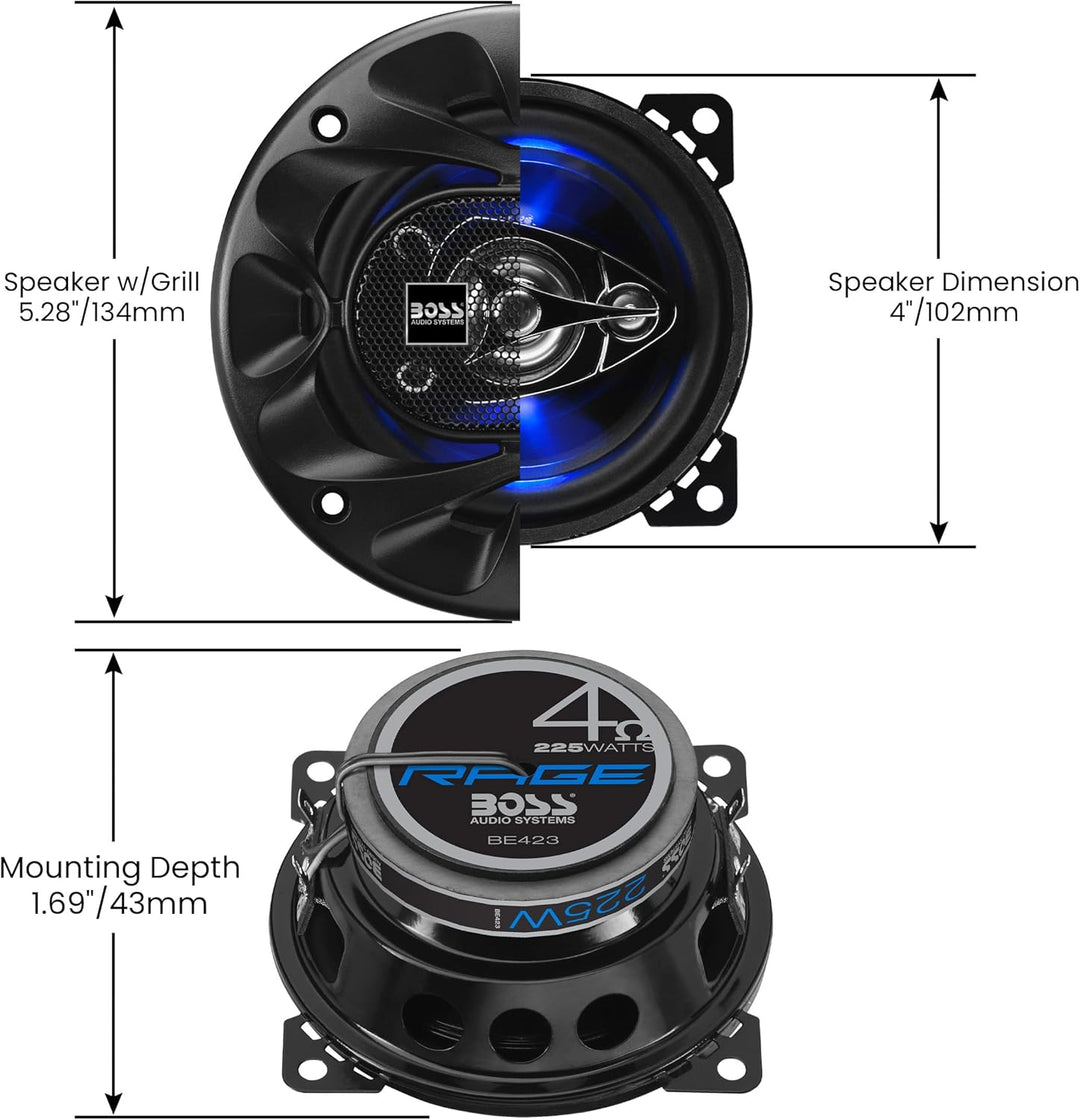 BOSS Audio Systems BE423 225 Watt (pro Paar), 4 Zoll, Full Range, 3-Wege-Lautsprecher (Paar) 10.2 cm