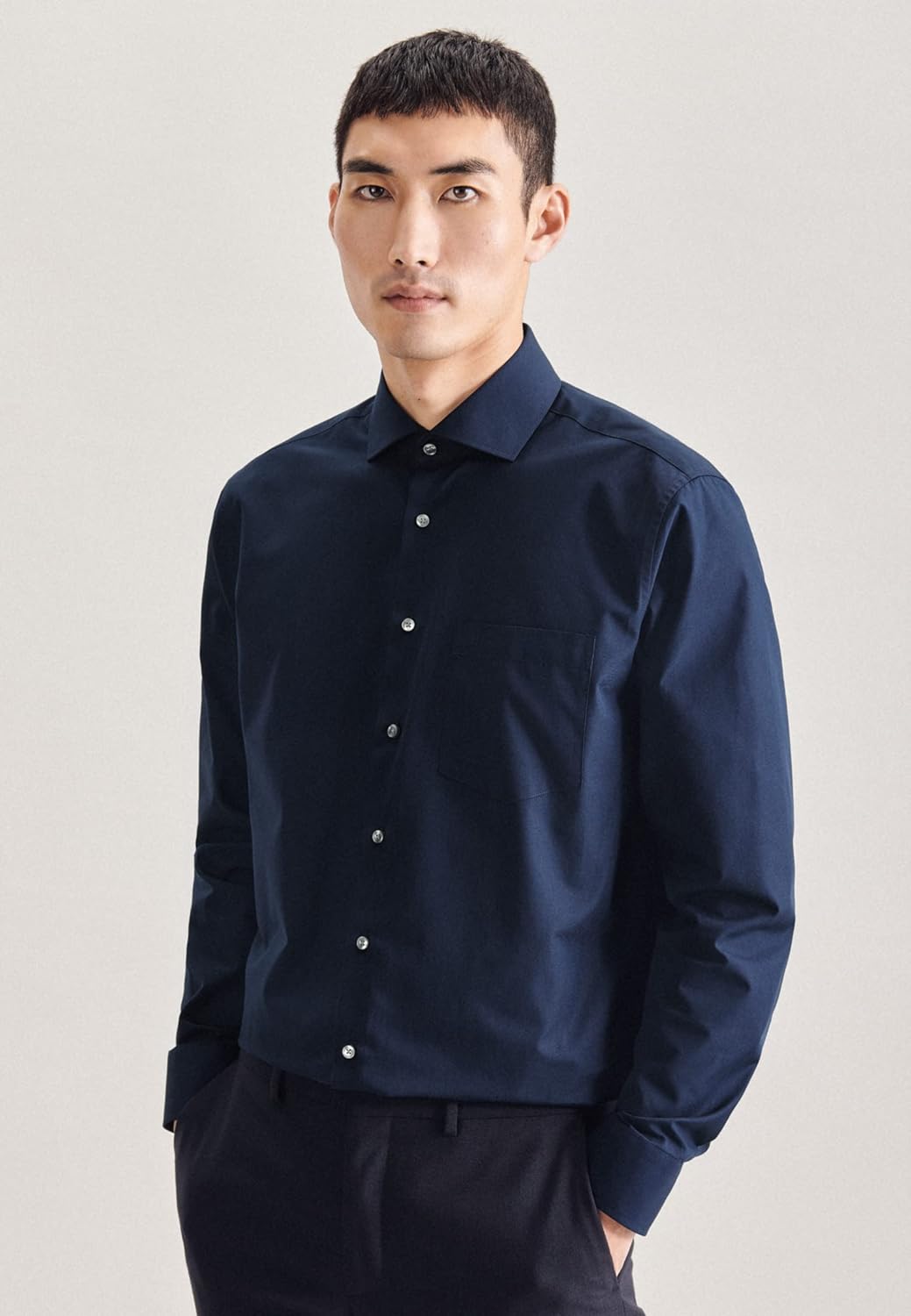 Seidensticker Herren Regular Fit Langarm Popeline Hemd, Dunkelblau
