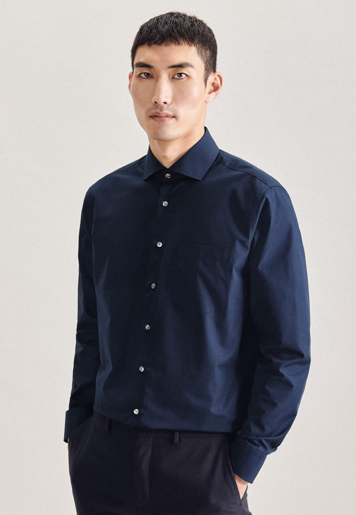 Seidensticker Herren Regular Fit Langarm Popeline Hemd, Dunkelblau